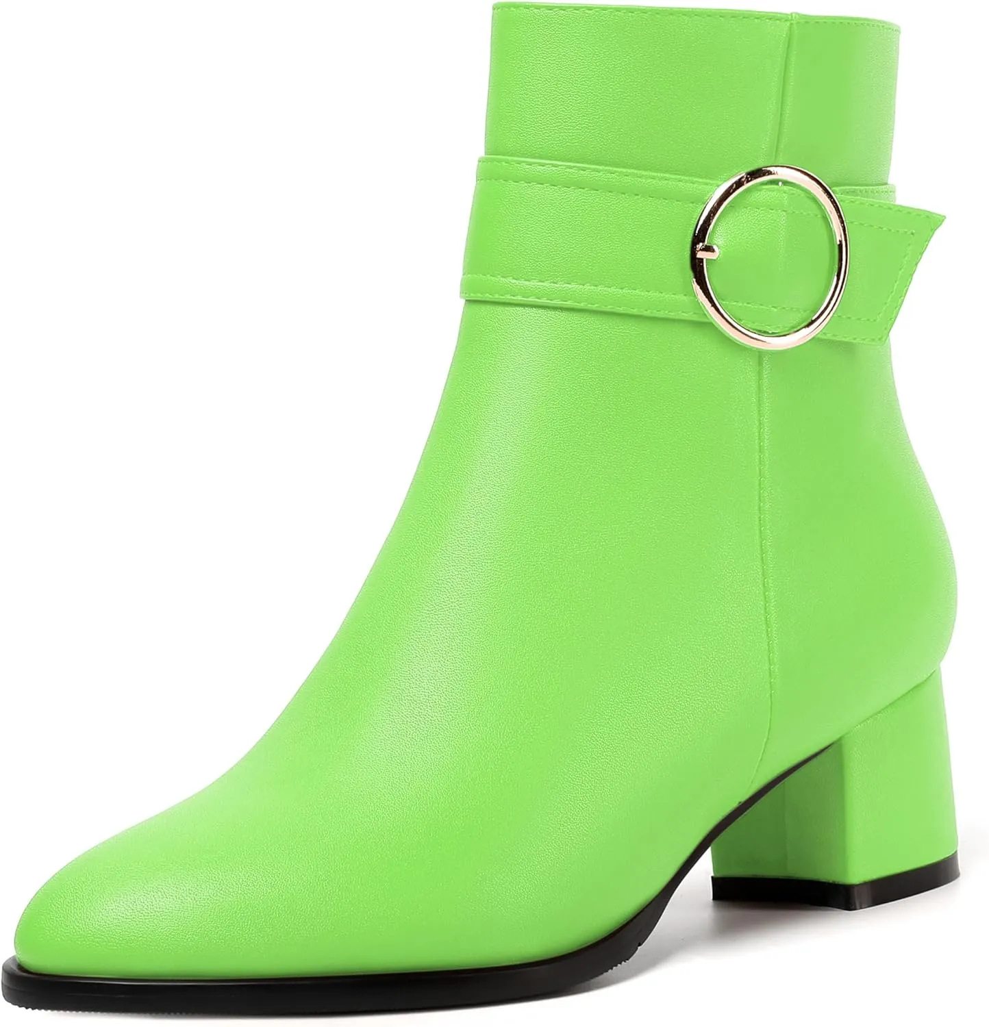 NUMALEO Womens Matte Zip Fashion Round Toe Party Solid Chunky Low Heel Ankle High Boots 2 Inch