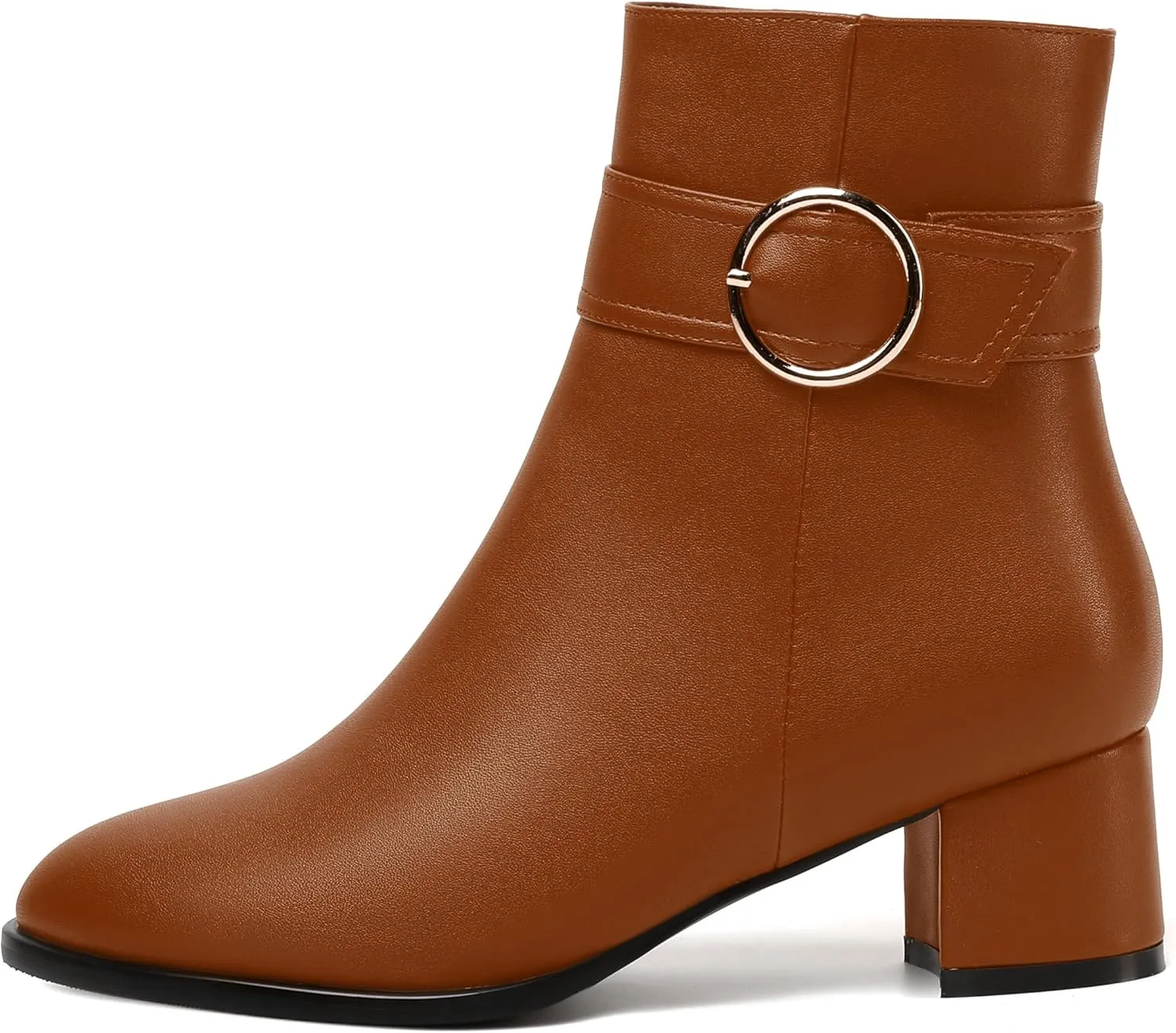 NUMALEO Womens Matte Zip Fashion Round Toe Party Solid Chunky Low Heel Ankle High Boots 2 Inch
