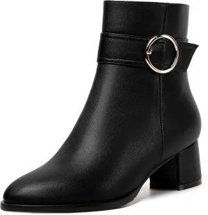 NUMALEO Womens Matte Zip Fashion Round Toe Party Solid Chunky Low Heel Ankle High Boots 2 Inch