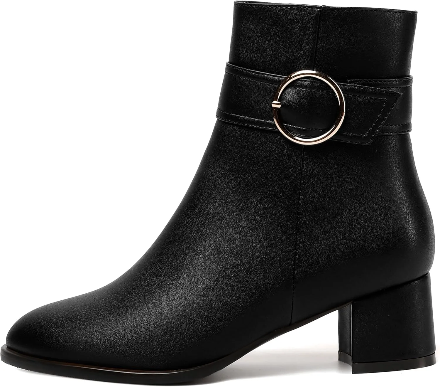 NUMALEO Womens Matte Zip Fashion Round Toe Party Solid Chunky Low Heel Ankle High Boots 2 Inch