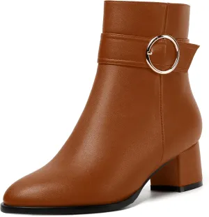 NUMALEO Womens Matte Zip Fashion Round Toe Party Solid Chunky Low Heel Ankle High Boots 2 Inch