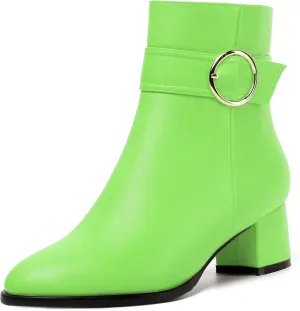 NUMALEO Womens Matte Zip Fashion Round Toe Party Solid Chunky Low Heel Ankle High Boots 2 Inch