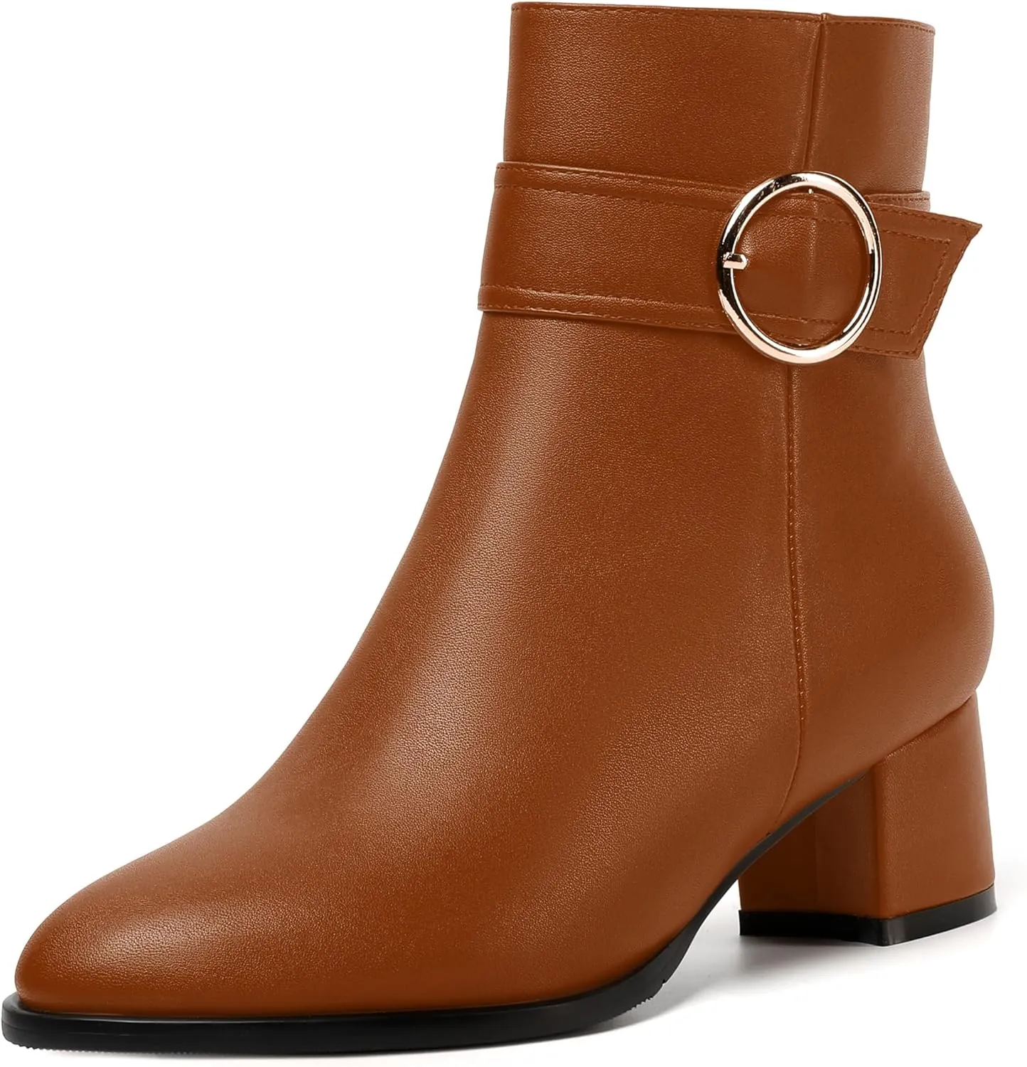 NUMALEO Womens Matte Zip Fashion Round Toe Party Solid Chunky Low Heel Ankle High Boots 2 Inch