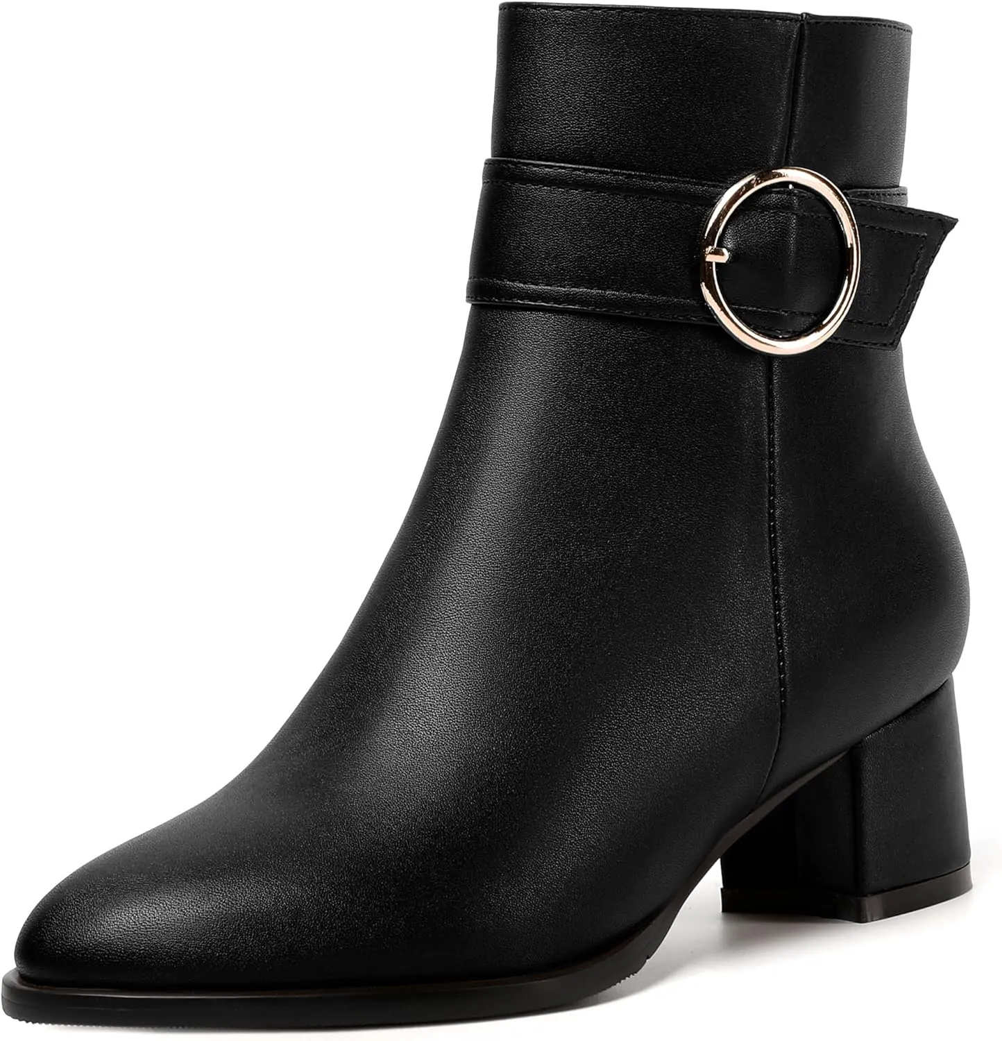 NUMALEO Womens Matte Zip Fashion Round Toe Party Solid Chunky Low Heel Ankle High Boots 2 Inch