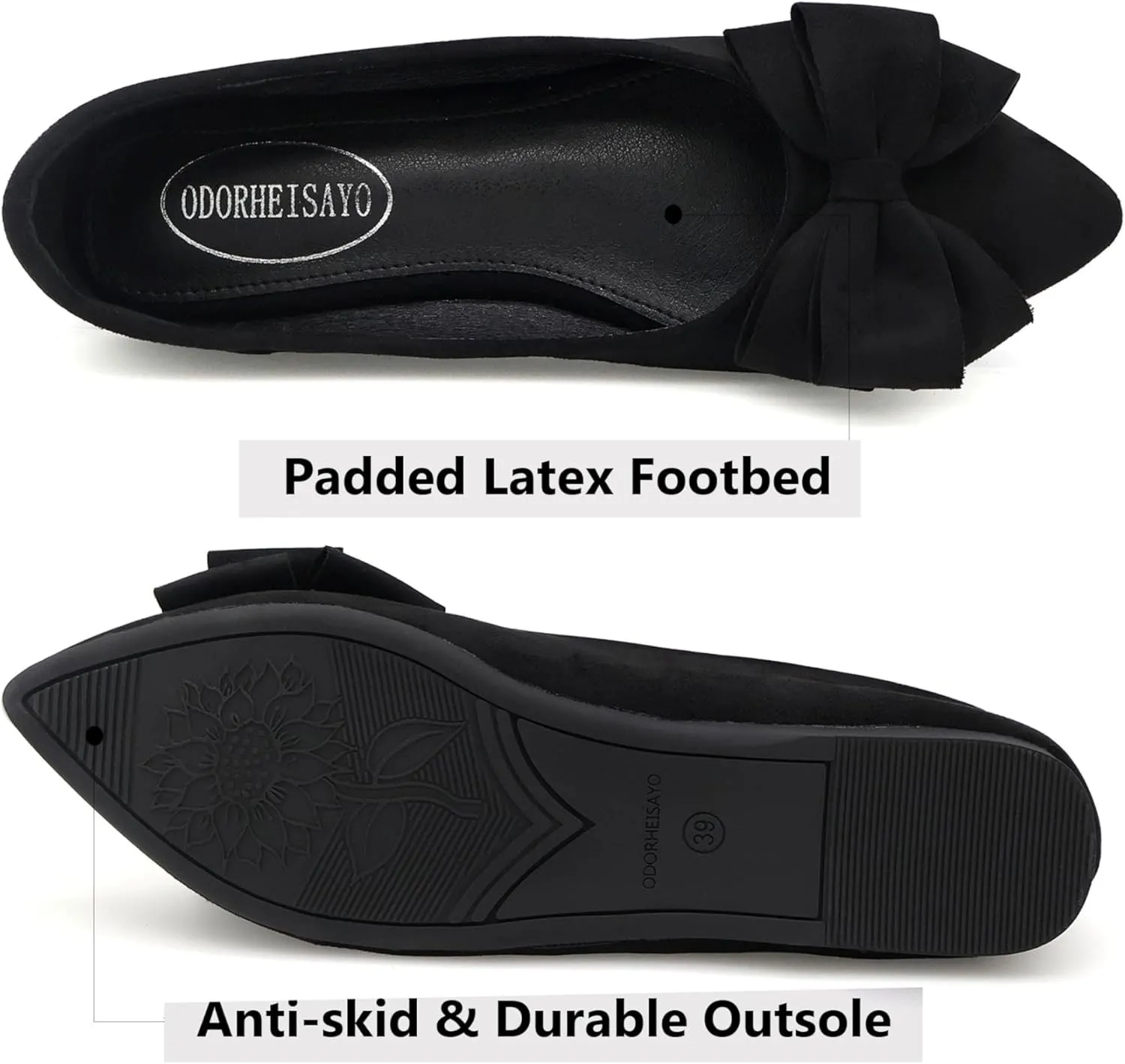 ODORHEISAYO Women's Dress Shoes for Women Office Shoes, Suede Ballet Flats Shoes Dressy, Casual Bows Flats for Women, Soft Slip ons Womens Shoes Dressy for Holiday Wedding Work Party
