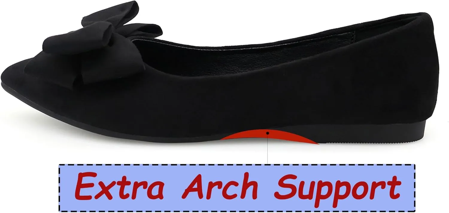 ODORHEISAYO Women's Dress Shoes for Women Office Shoes, Suede Ballet Flats Shoes Dressy, Casual Bows Flats for Women, Soft Slip ons Womens Shoes Dressy for Holiday Wedding Work Party