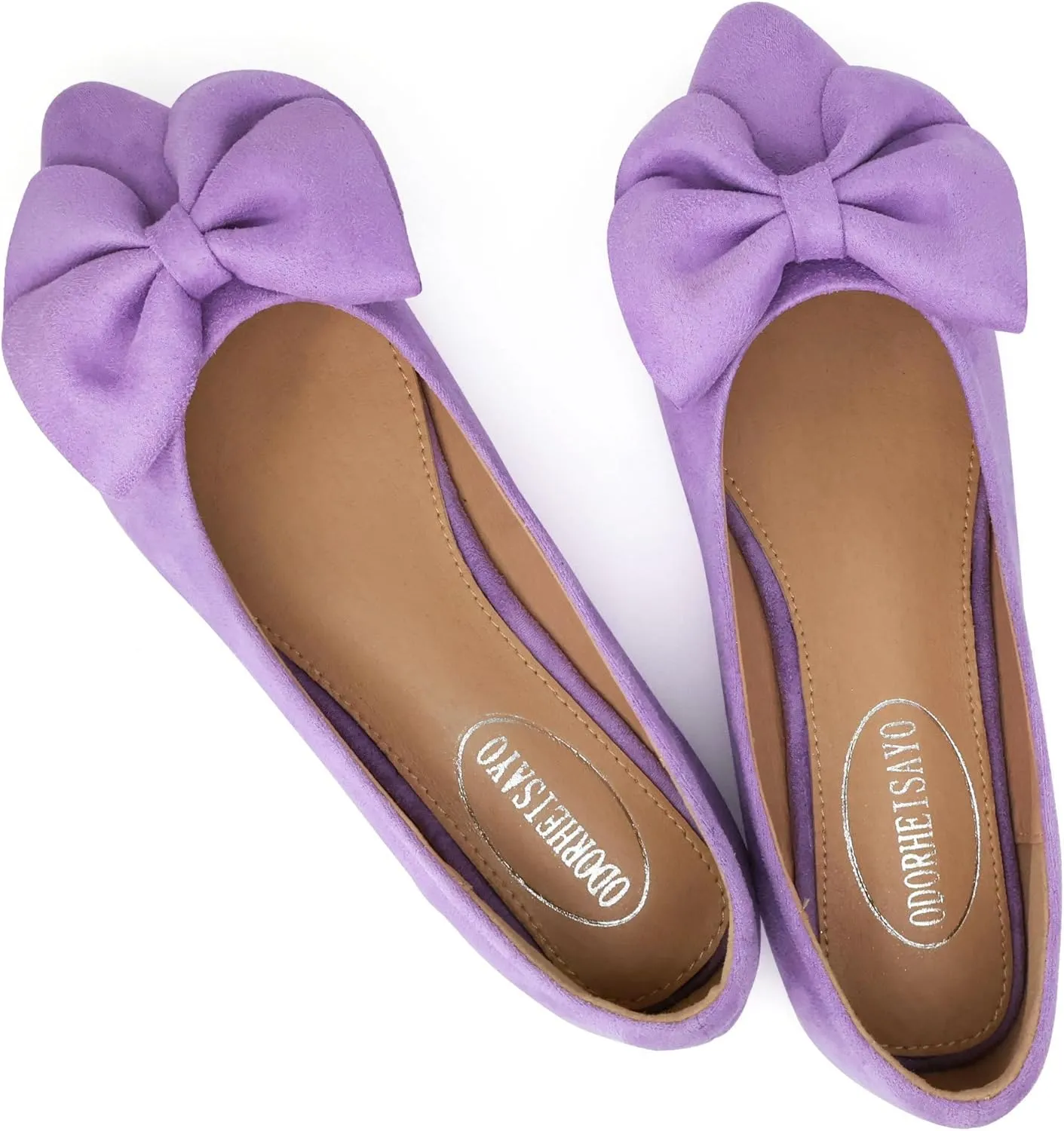 ODORHEISAYO Women's Dress Shoes for Women Office Shoes, Suede Ballet Flats Shoes Dressy, Casual Bows Flats for Women, Soft Slip ons Womens Shoes Dressy for Holiday Wedding Work Party