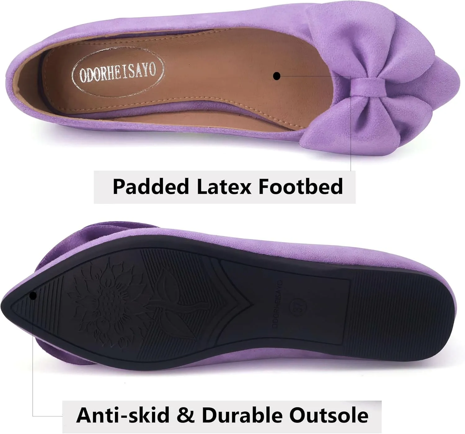 ODORHEISAYO Women's Dress Shoes for Women Office Shoes, Suede Ballet Flats Shoes Dressy, Casual Bows Flats for Women, Soft Slip ons Womens Shoes Dressy for Holiday Wedding Work Party