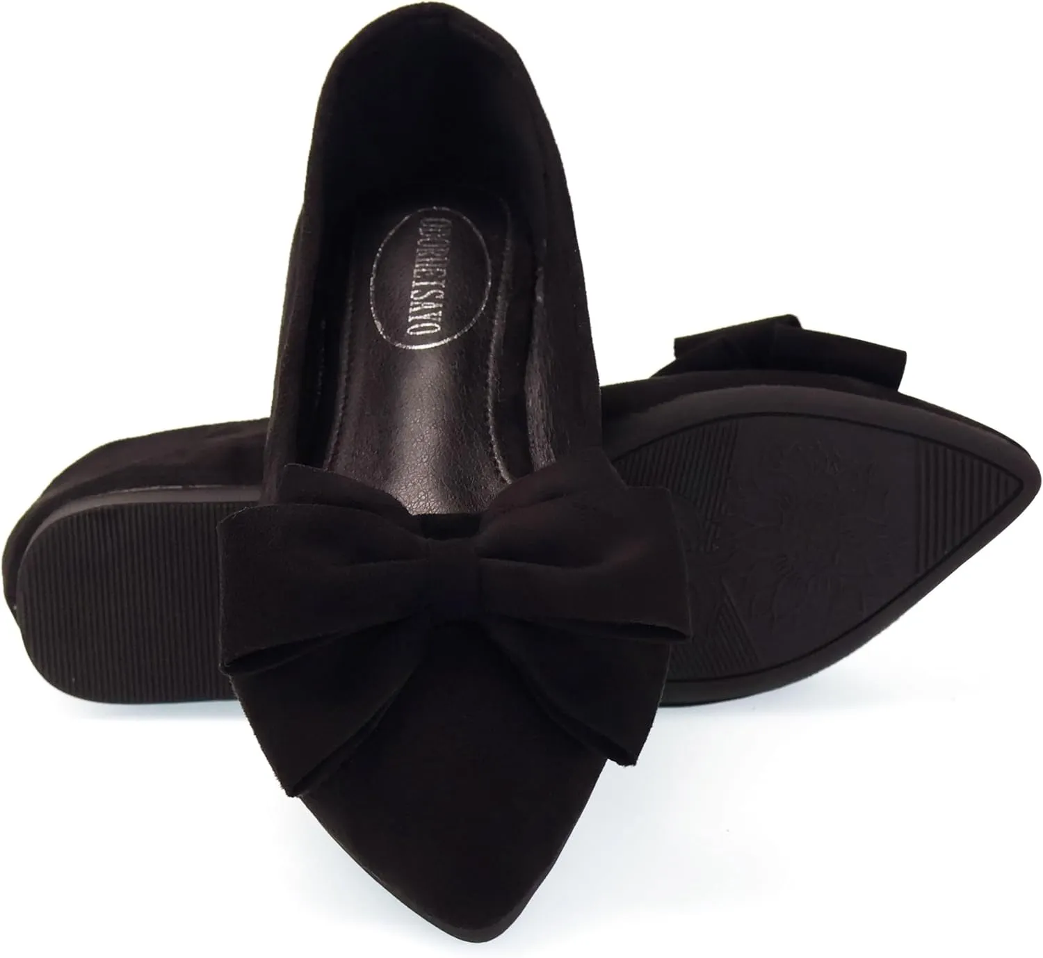 ODORHEISAYO Women's Dress Shoes for Women Office Shoes, Suede Ballet Flats Shoes Dressy, Casual Bows Flats for Women, Soft Slip ons Womens Shoes Dressy for Holiday Wedding Work Party