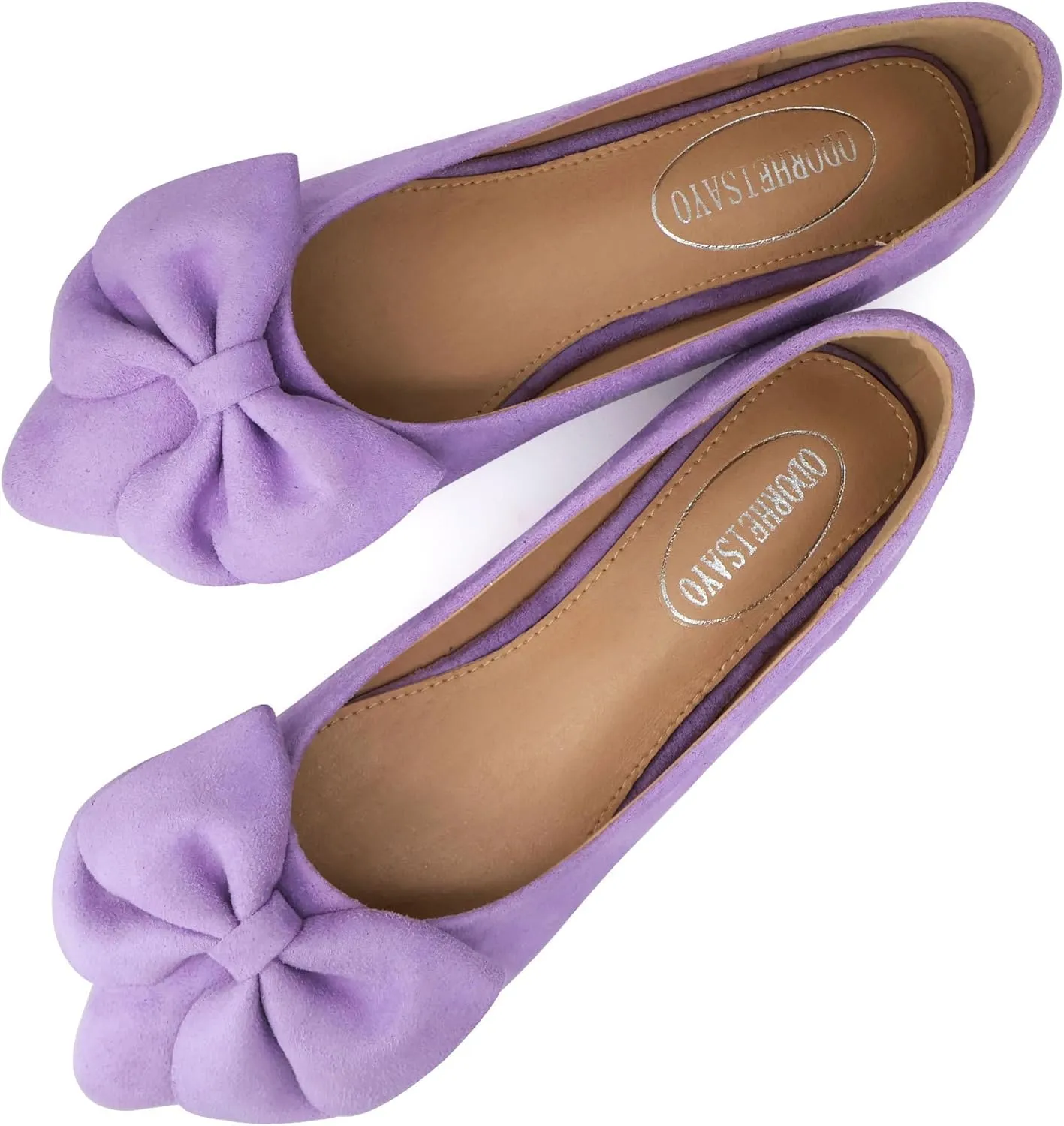 ODORHEISAYO Women's Dress Shoes for Women Office Shoes, Suede Ballet Flats Shoes Dressy, Casual Bows Flats for Women, Soft Slip ons Womens Shoes Dressy for Holiday Wedding Work Party