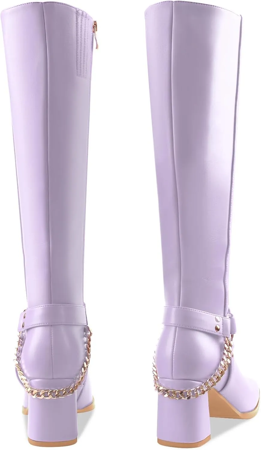 Oh Mispares Knee High Boots Slim Calf Square Toe Chunky Heel Narrow Calves Boots for Women Skinny Legs - Faux Leather Fall Winter Dress Riding Moto Tall 3 Inches Heels Boots for Girls