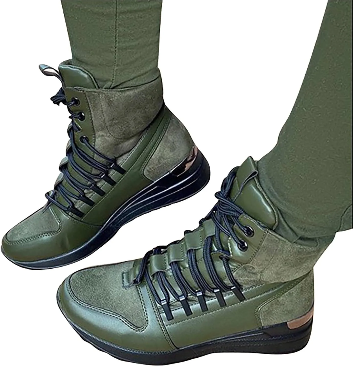 oiangi Womens Lace up Short Booties - Fashion Casual Round Toe Solid Color Flat Ankle Boots Lightweight Comfortable High Top Non-slip Shoes