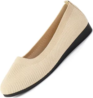 Optigard Women's Knitted Mesh Flat Shoes Round Toe Slip on Comfortable Dressy Ballet Flats Casual Soft Walking Work Shoes