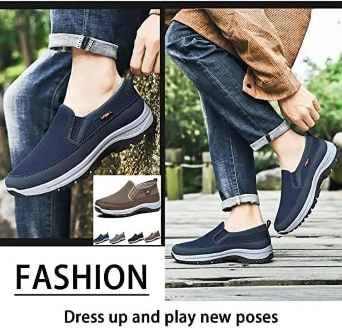 Orthowalkway Mens Shoes,Men's Arch Support Slip-on Canvas Loafers,Outdoor Casual Non Slip Orthopedic Sneakers Flats Boat Shoes