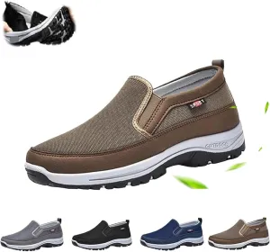 Orthowalkway Mens Shoes,Men's Arch Support Slip-on Canvas Loafers,Outdoor Casual Non Slip Orthopedic Sneakers Flats Boat Shoes