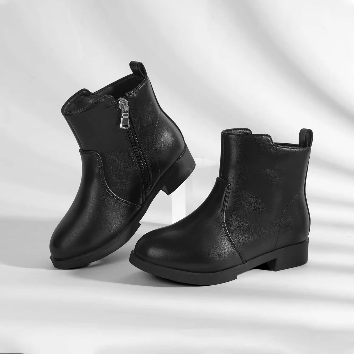 PANDANINJIA Girls Boots Kids Dress Short Ankle Booties Rhinestone Bowknot Zipper Shoes for Toddler Little Kids