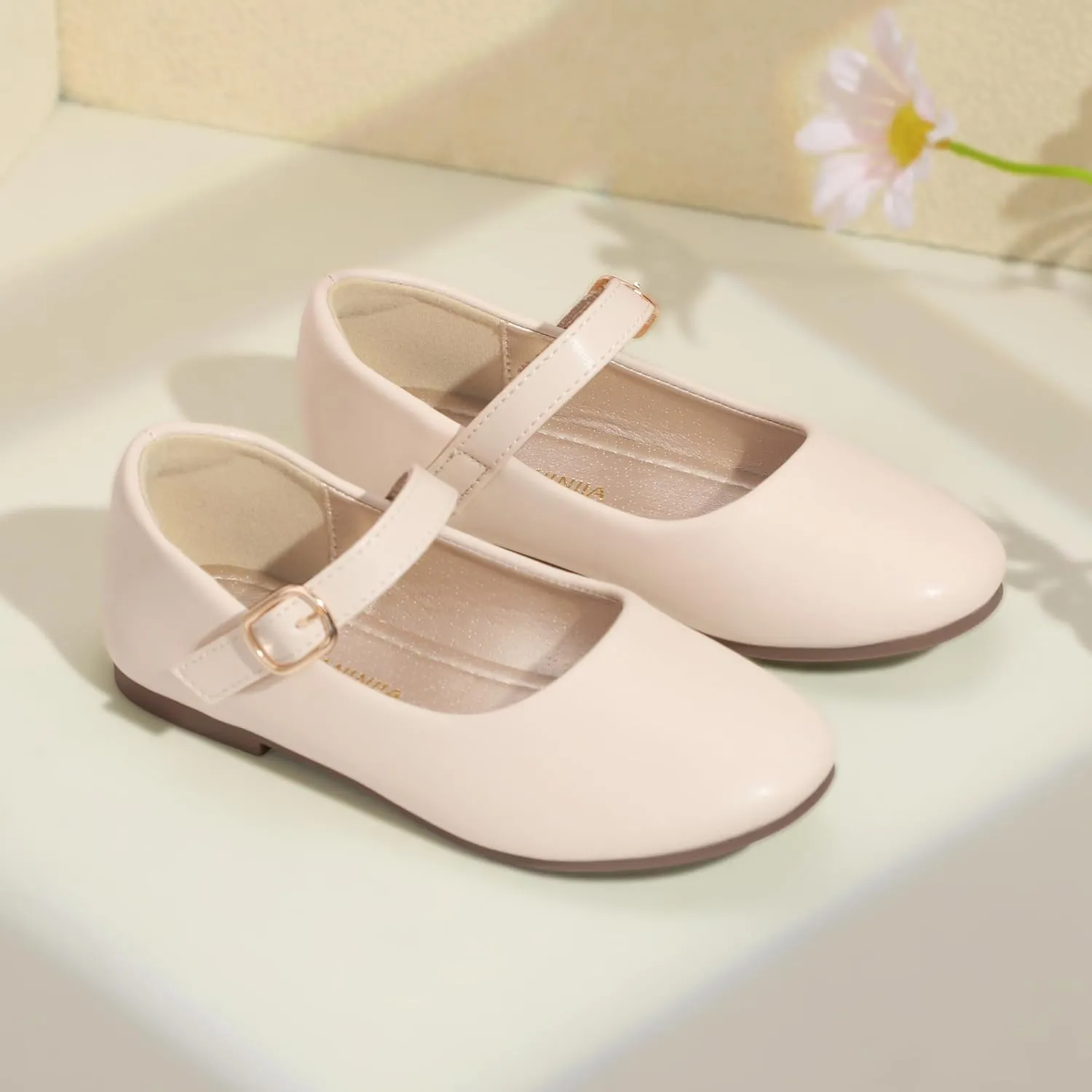 PANDANINJIA Girls Dress Shoes Flower Girl Ballet Pearl Flats Adela Wedding Party School for Toddler Little Kid