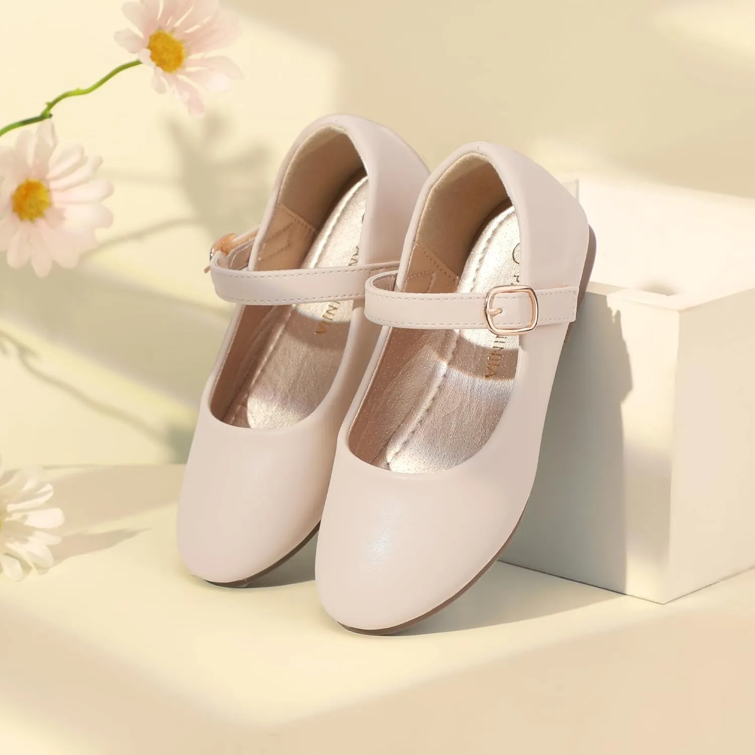 PANDANINJIA Girls Dress Shoes Flower Girl Ballet Pearl Flats Adela Wedding Party School for Toddler Little Kid