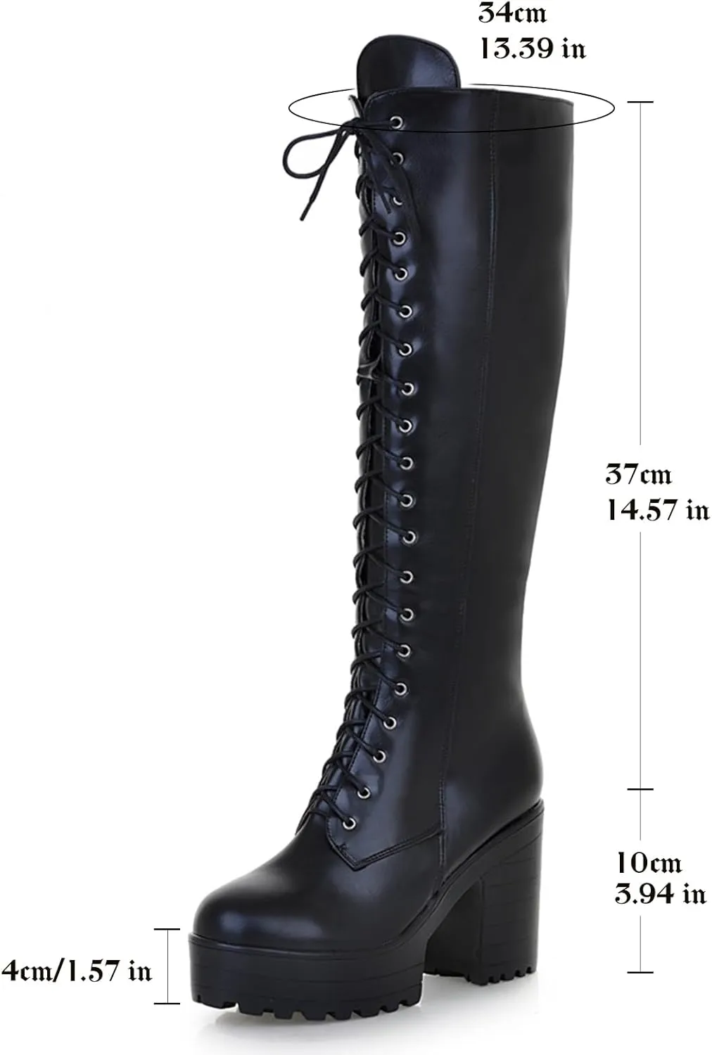 Parisuit Women's Knee High Goth Platform Buckle Boots Chunky High Heel Lace Up Punk Combat Boots with Chain