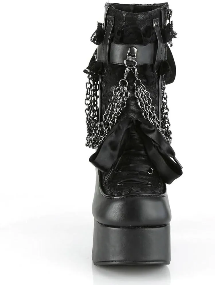 Parisuit Womens Lace Platform Boots Goth Chunky High Heels Ankle Combat Boots Punk Victorian Style Booties with Chain