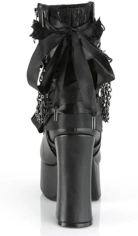 Parisuit Womens Lace Platform Boots Goth Chunky High Heels Ankle Combat Boots Punk Victorian Style Booties with Chain