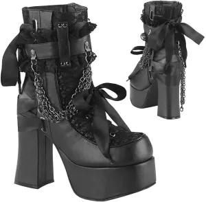 Parisuit Womens Lace Platform Boots Goth Chunky High Heels Ankle Combat Boots Punk Victorian Style Booties with Chain