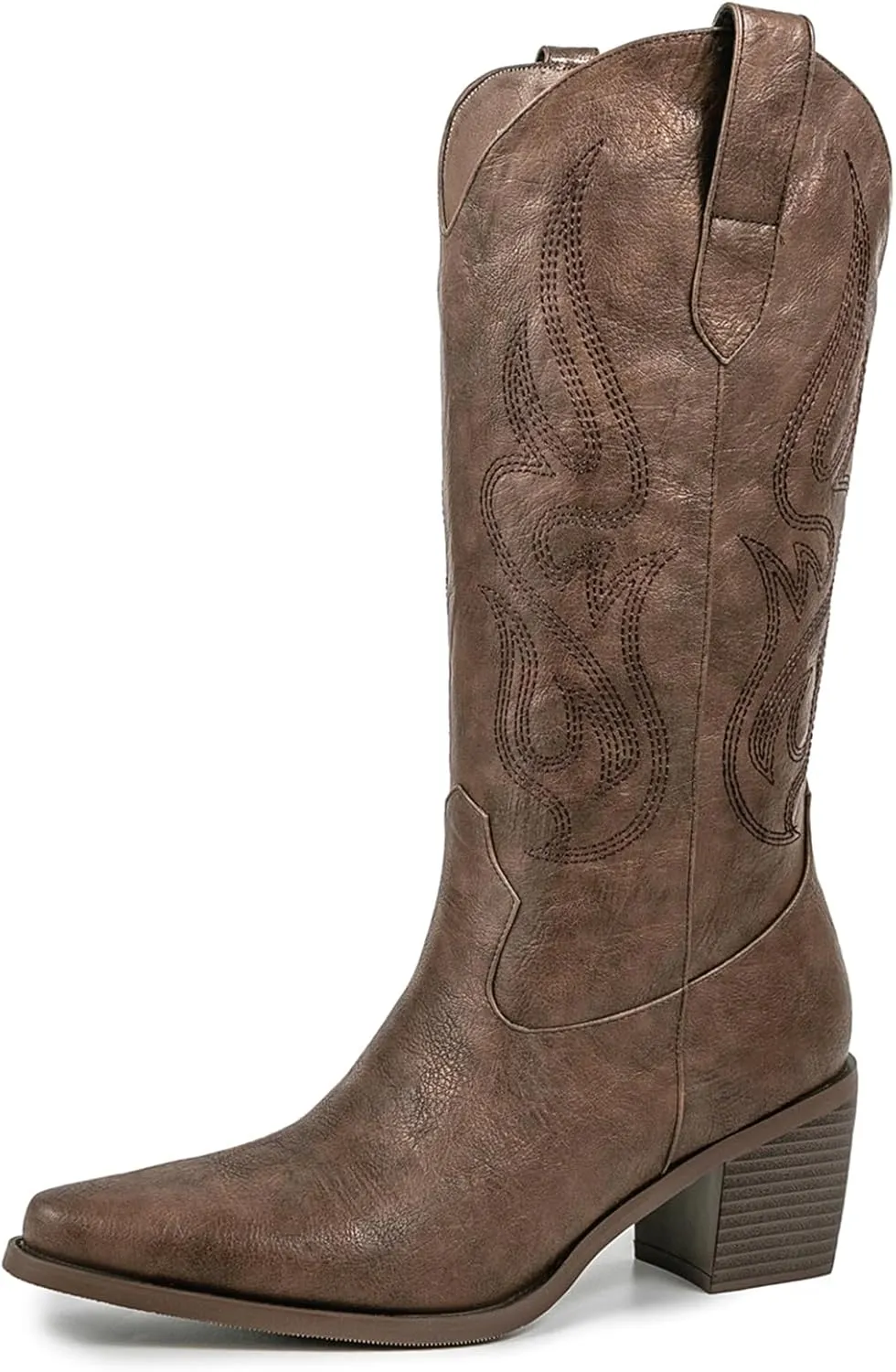 Pasuot Cowboy Boots for Women - Cowgirl Western Mid Calf Boots with Embroidery, Pointed Toe Retro Chunky Heel Slip On Fashion Classic Short Boots Pull On for Ladies Summer Fall
