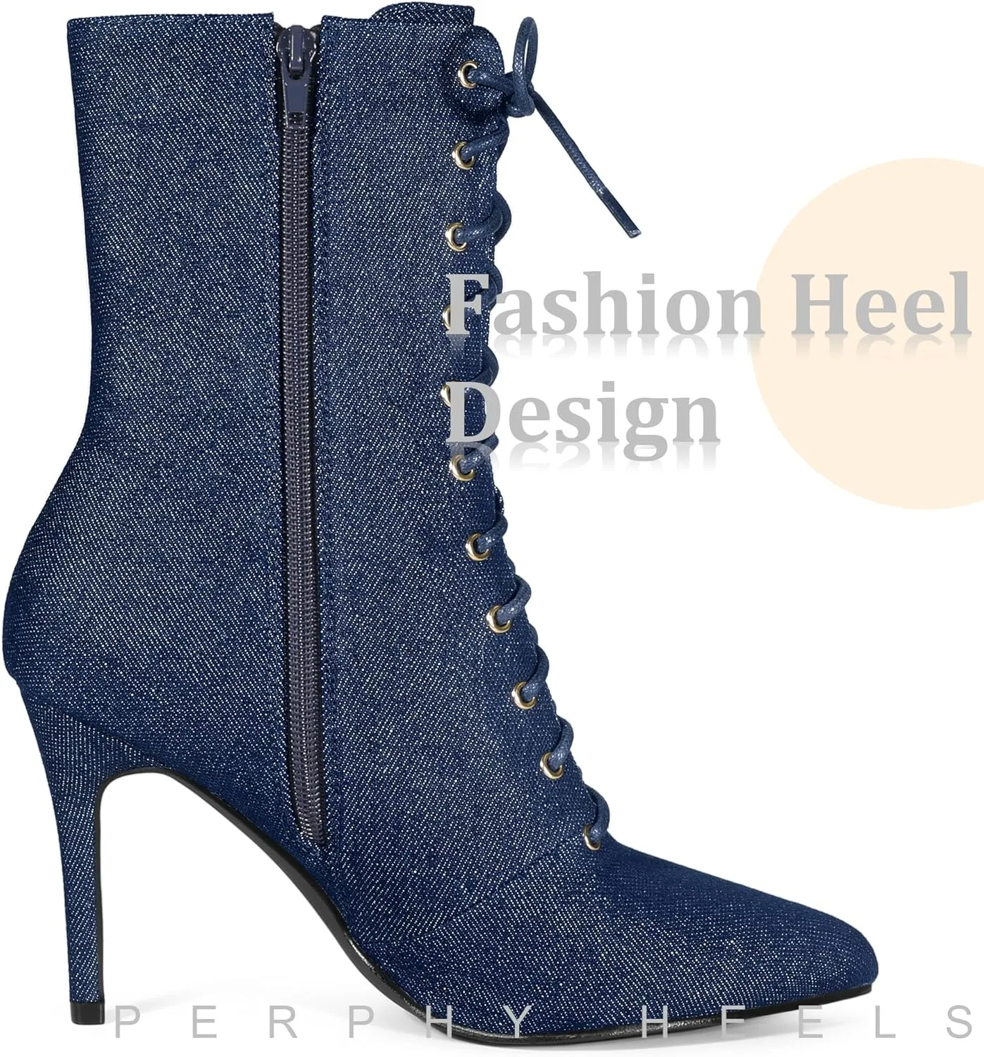Perphy Denim Boot Lace Up Stiletto Heels Ankle Boots for Women