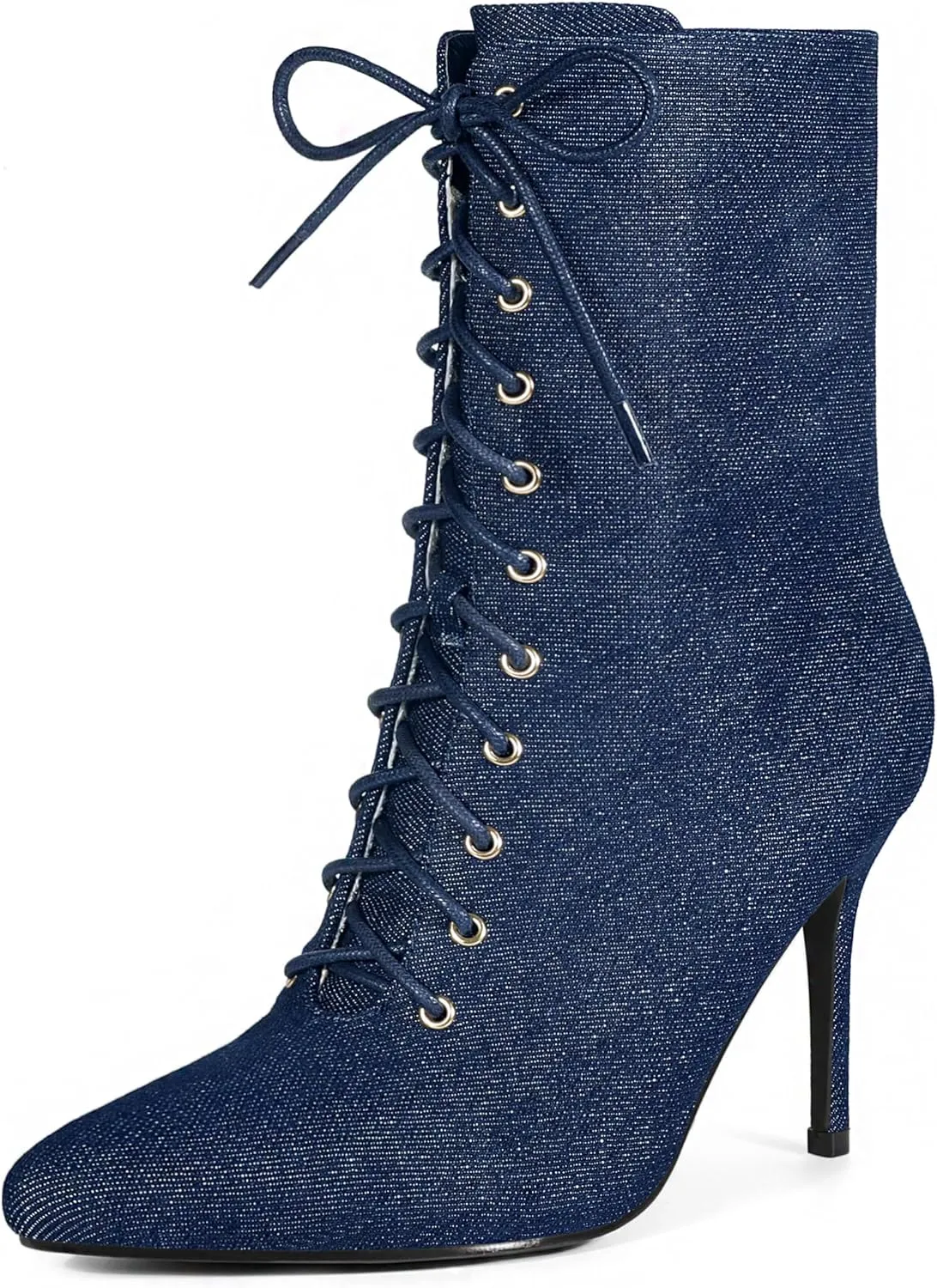 Perphy Denim Boot Lace Up Stiletto Heels Ankle Boots for Women