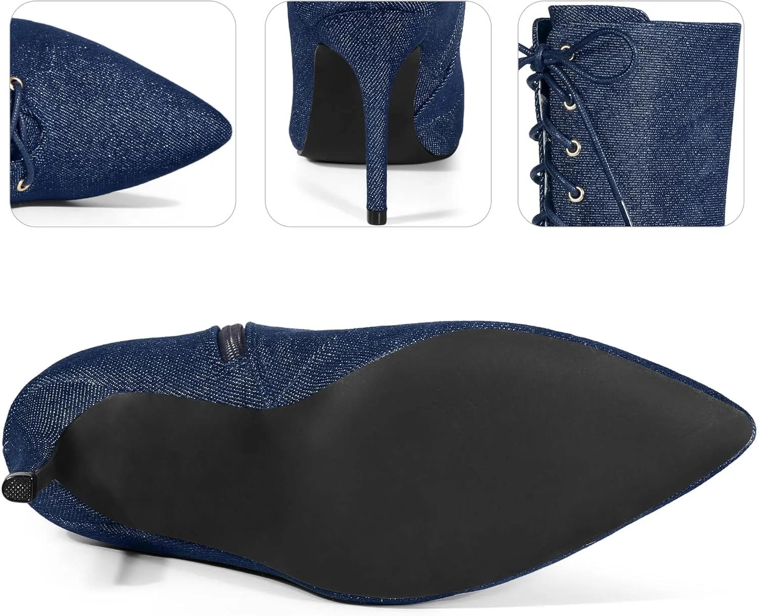 Perphy Denim Boot Lace Up Stiletto Heels Ankle Boots for Women
