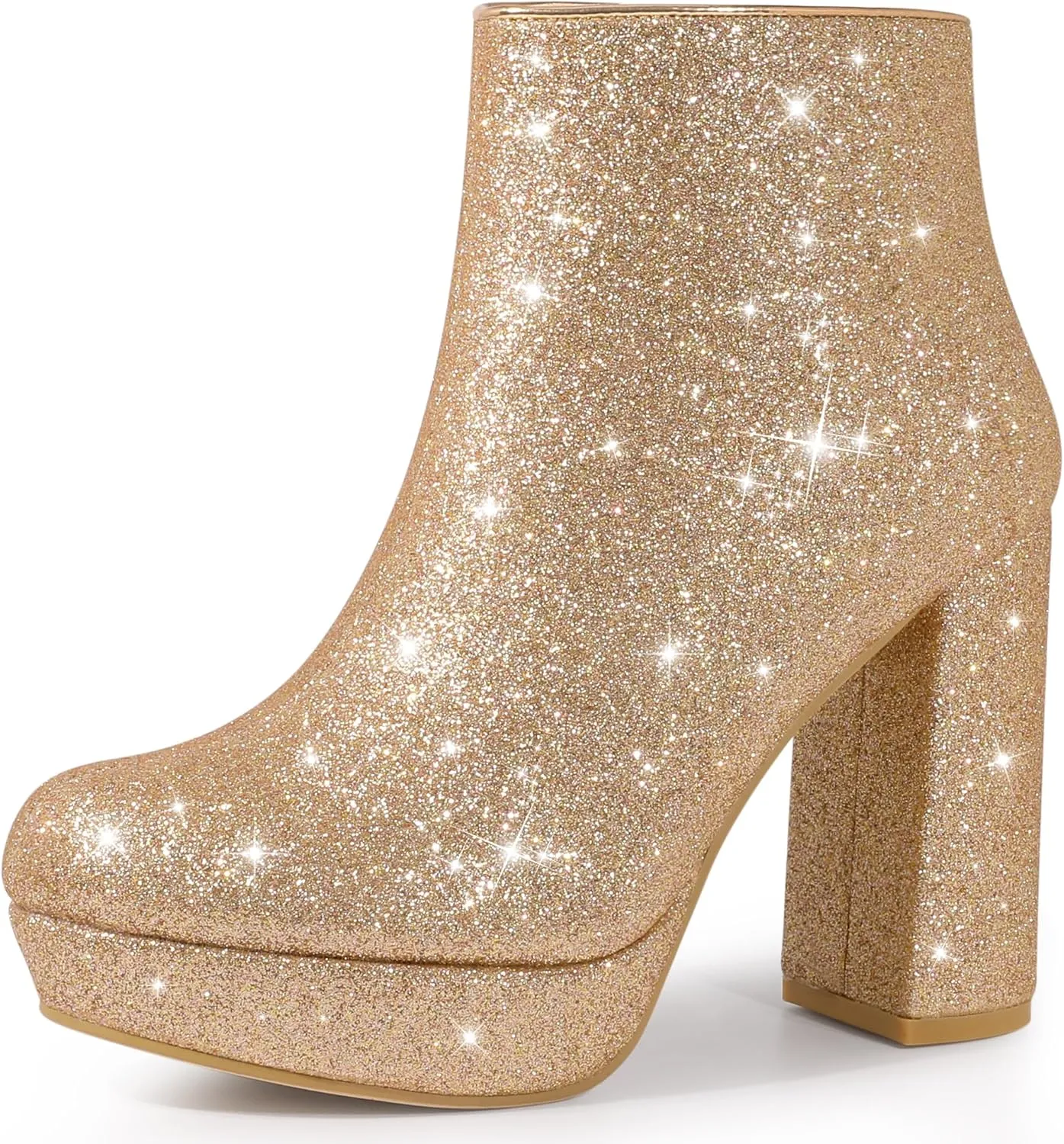 Perphy Glitter Platform Round Toe Chunky Heels Ankle Boots for Women