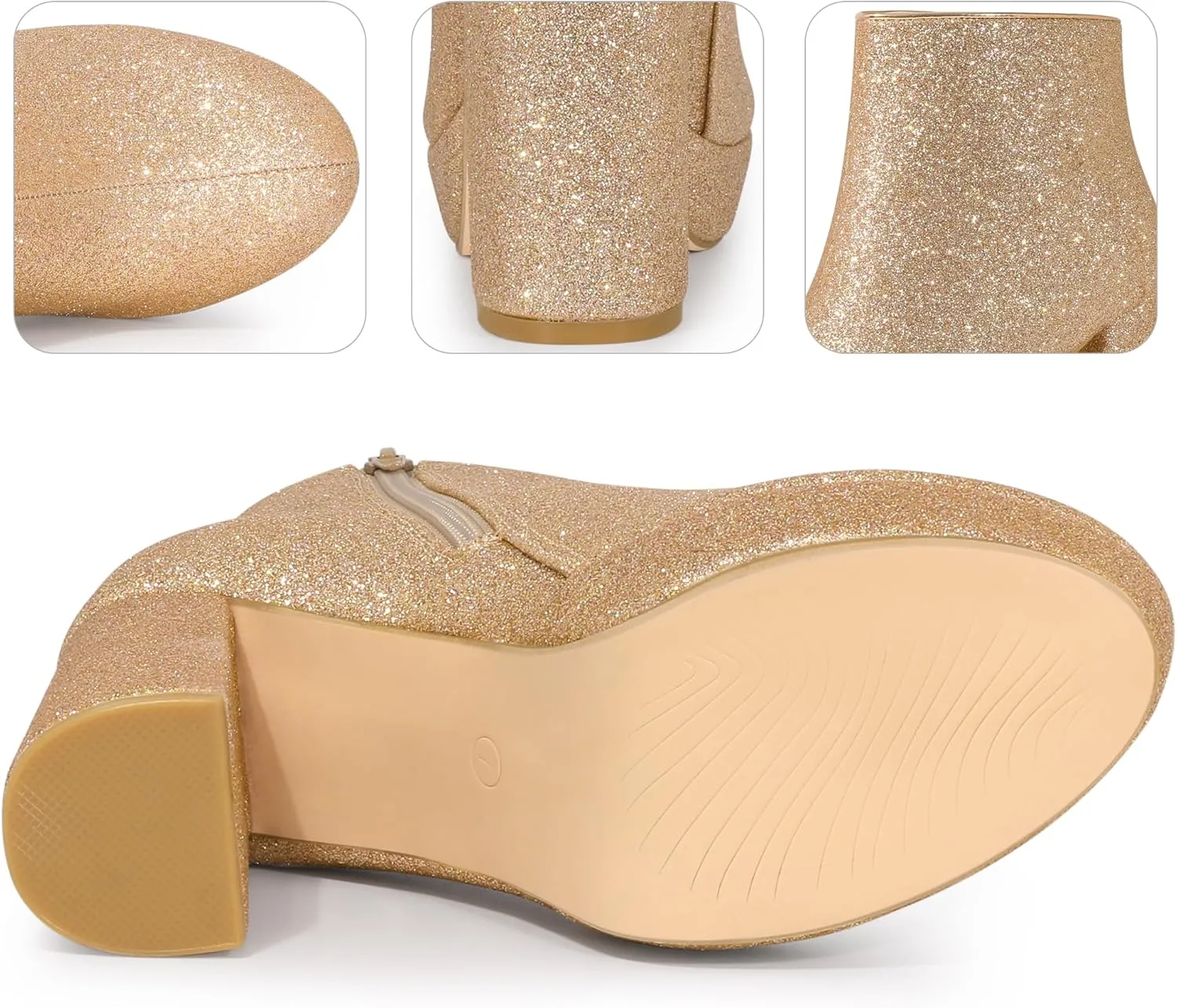 Perphy Glitter Platform Round Toe Chunky Heels Ankle Boots for Women