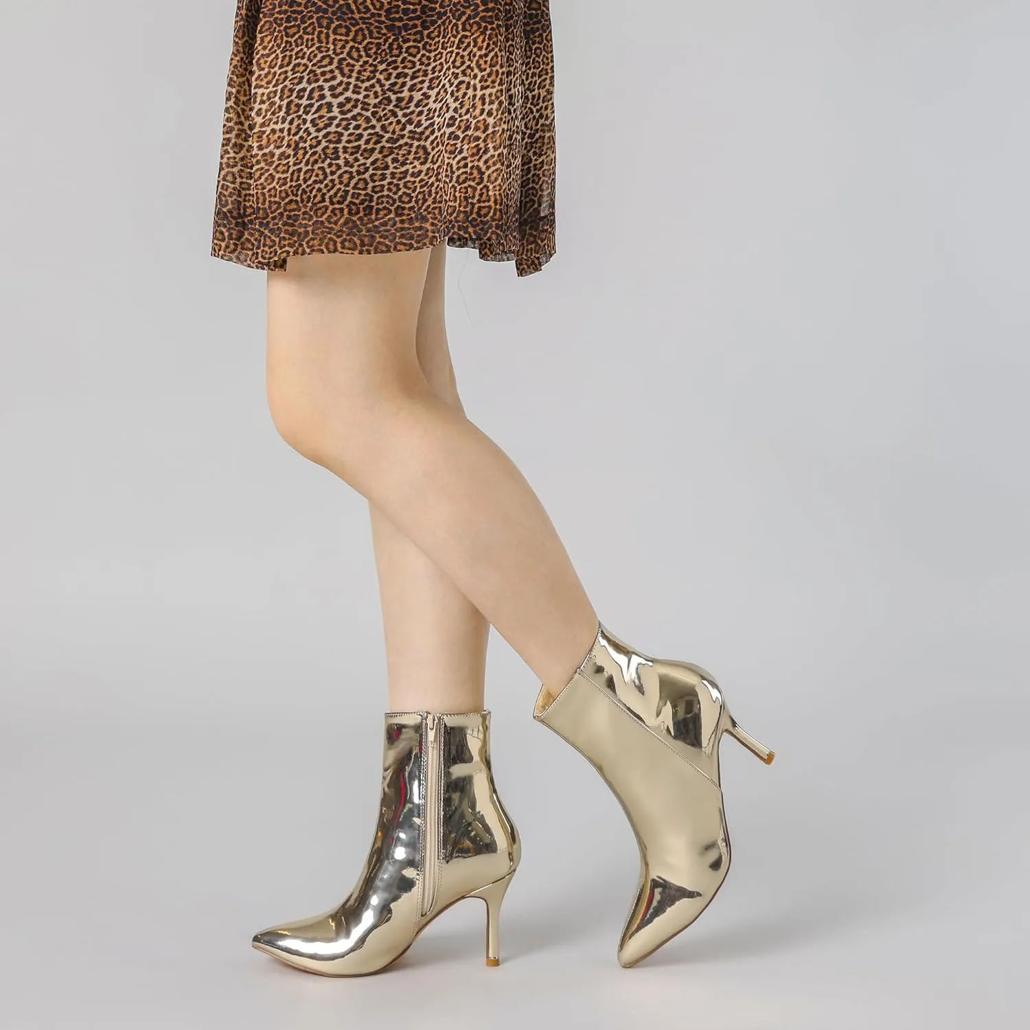 Perphy Patent Boot Pointy Toe Zipper Stiletto Heels Ankle Boots for Women