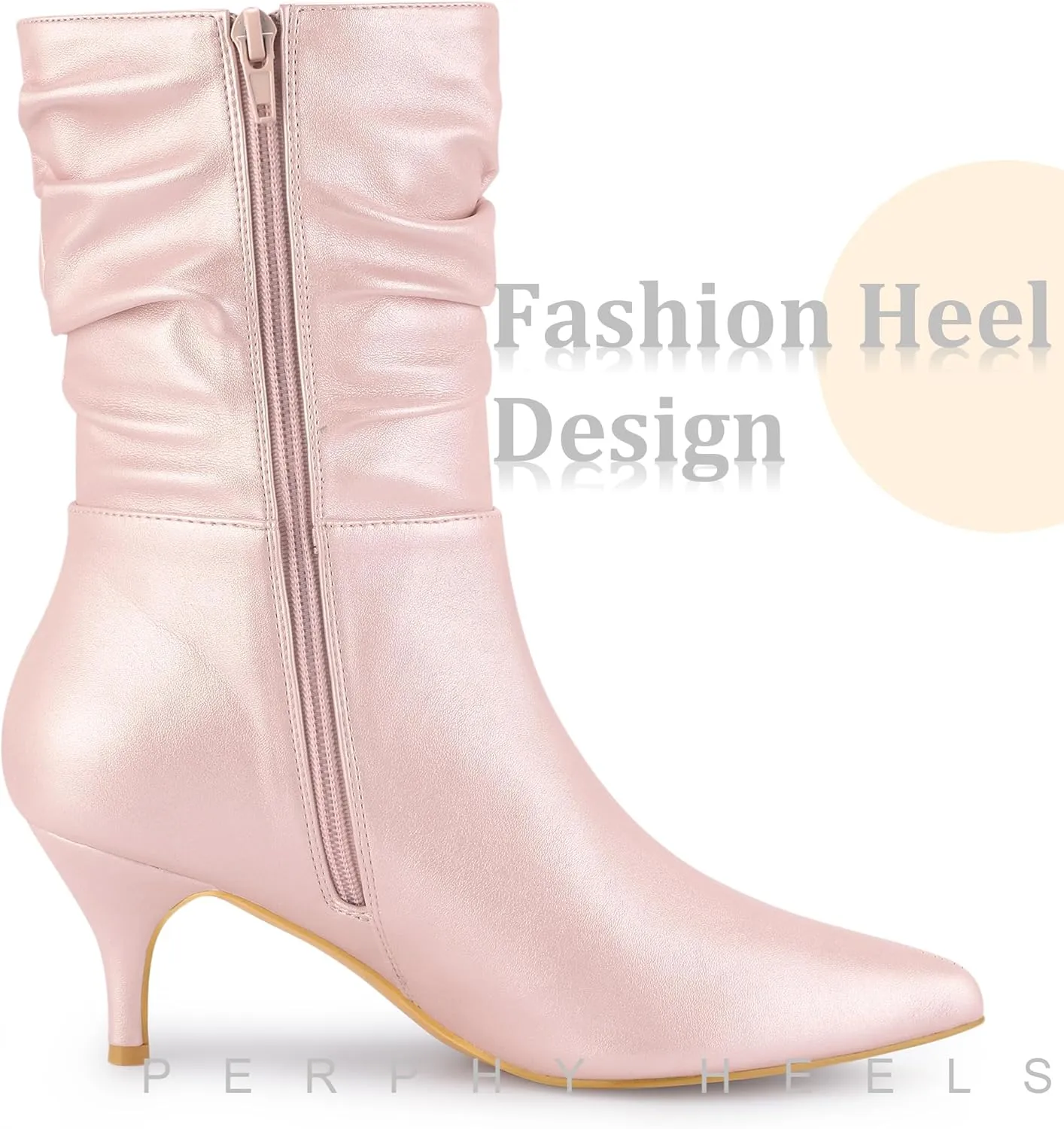 Perphy Pointed Toe Slouch Kitten Heel Boot Mid-Calf Boots for Women