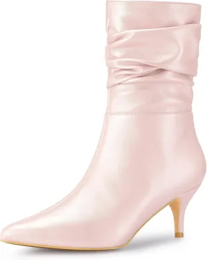 Perphy Pointed Toe Slouch Kitten Heel Boot Mid-Calf Boots for Women
