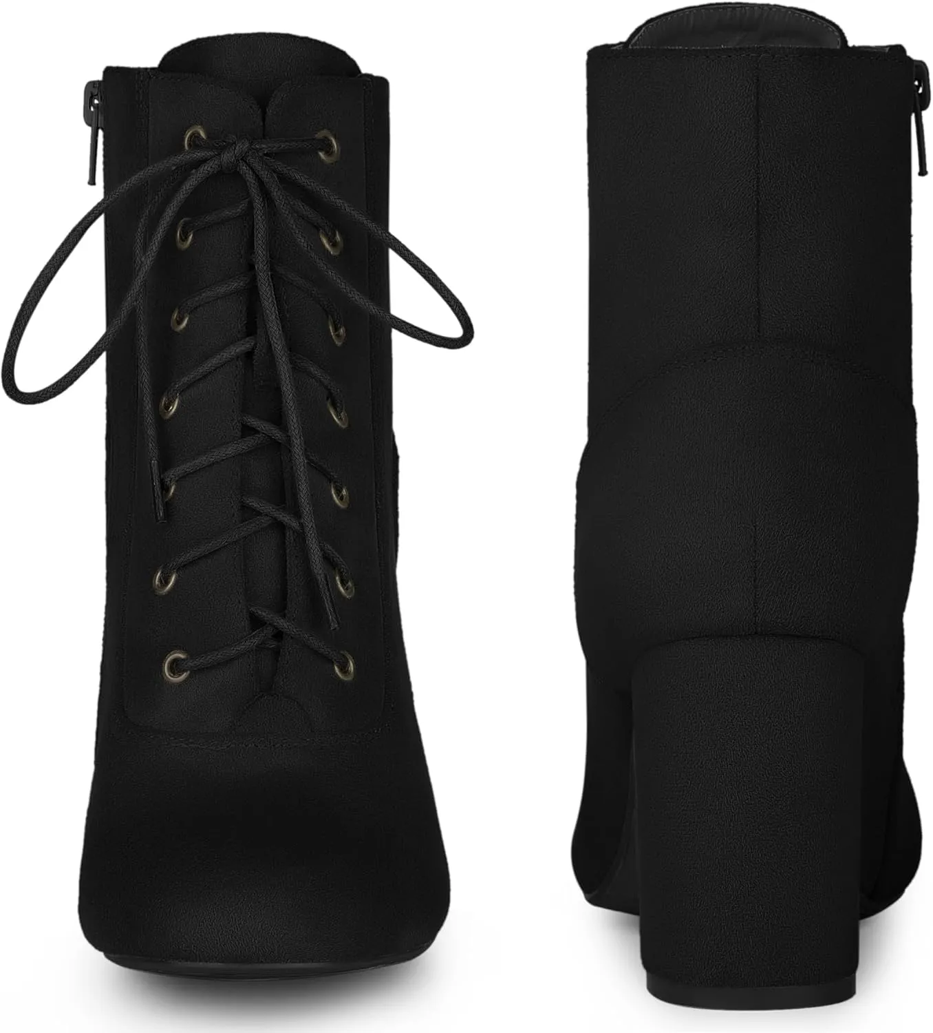 Perphy Round Toe Chunky High Heel Lace Up Ankle Boots for Women