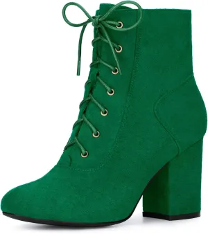 Perphy Round Toe Chunky High Heel Lace Up Ankle Boots for Women