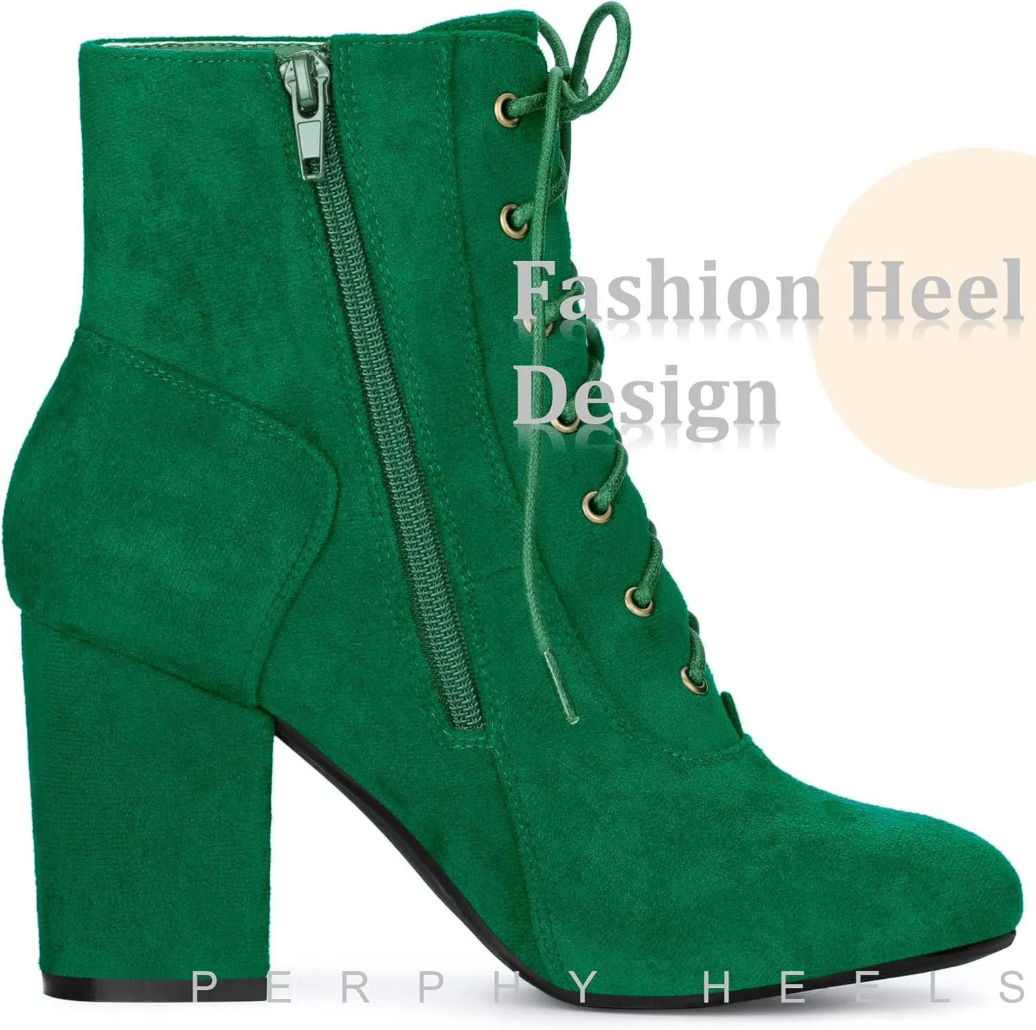 Perphy Round Toe Chunky High Heel Lace Up Ankle Boots for Women