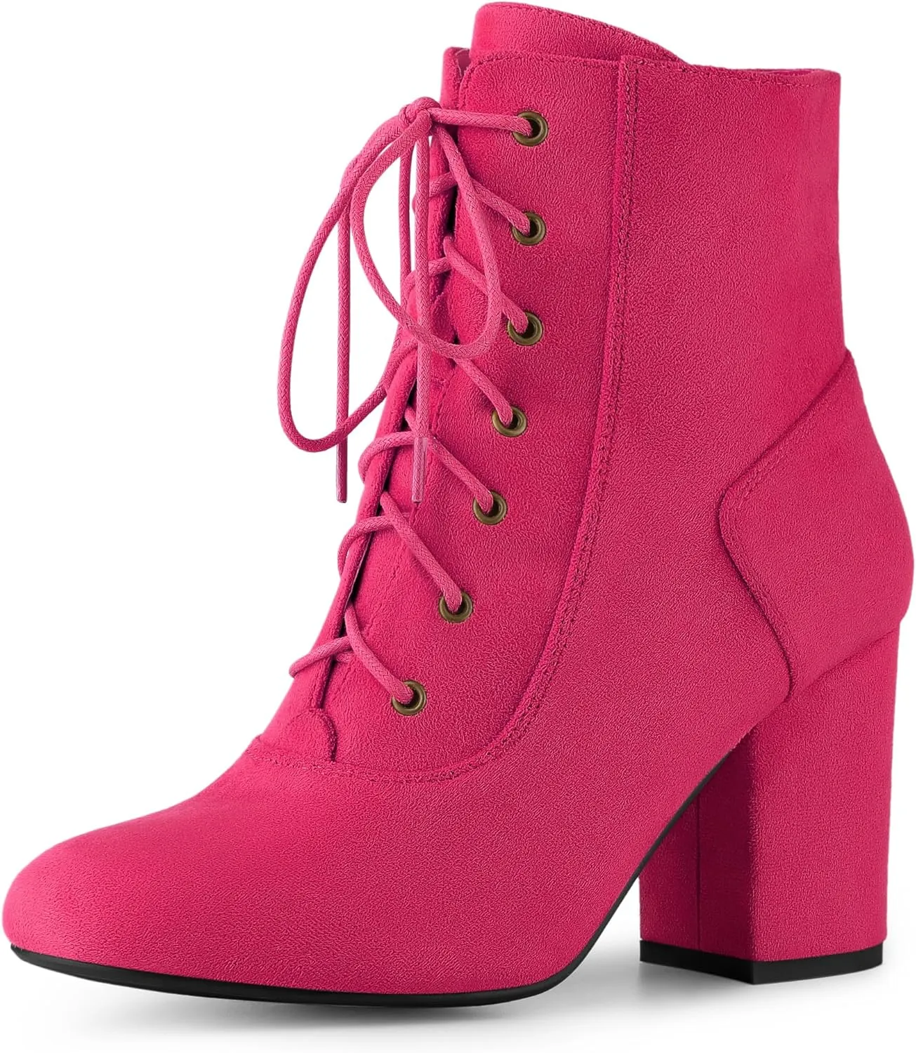 Perphy Round Toe Chunky High Heel Lace Up Ankle Boots for Women
