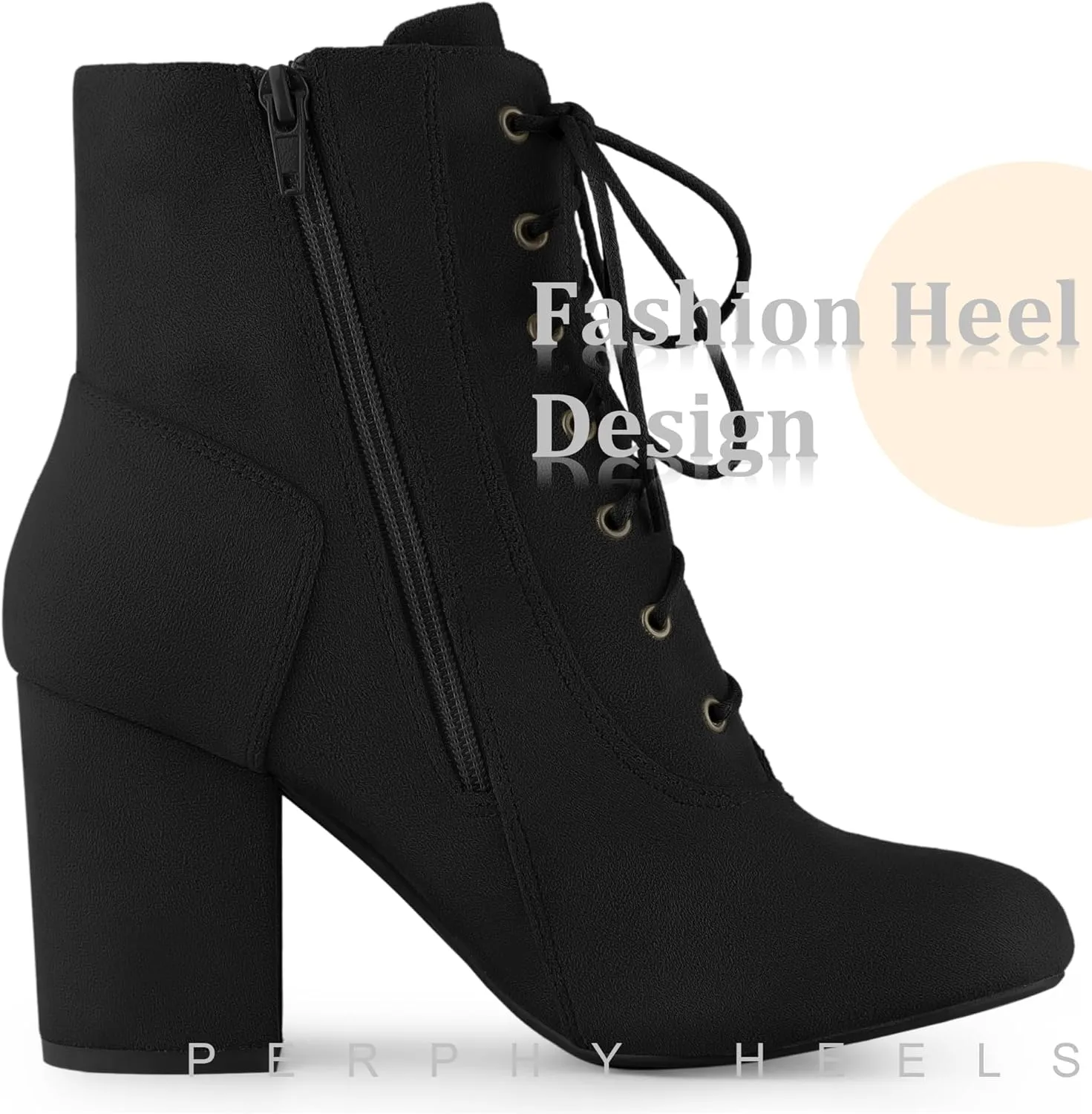 Perphy Round Toe Chunky High Heel Lace Up Ankle Boots for Women