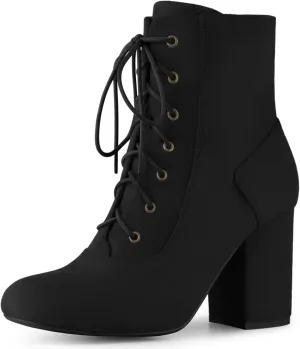 Perphy Round Toe Chunky High Heel Lace Up Ankle Boots for Women