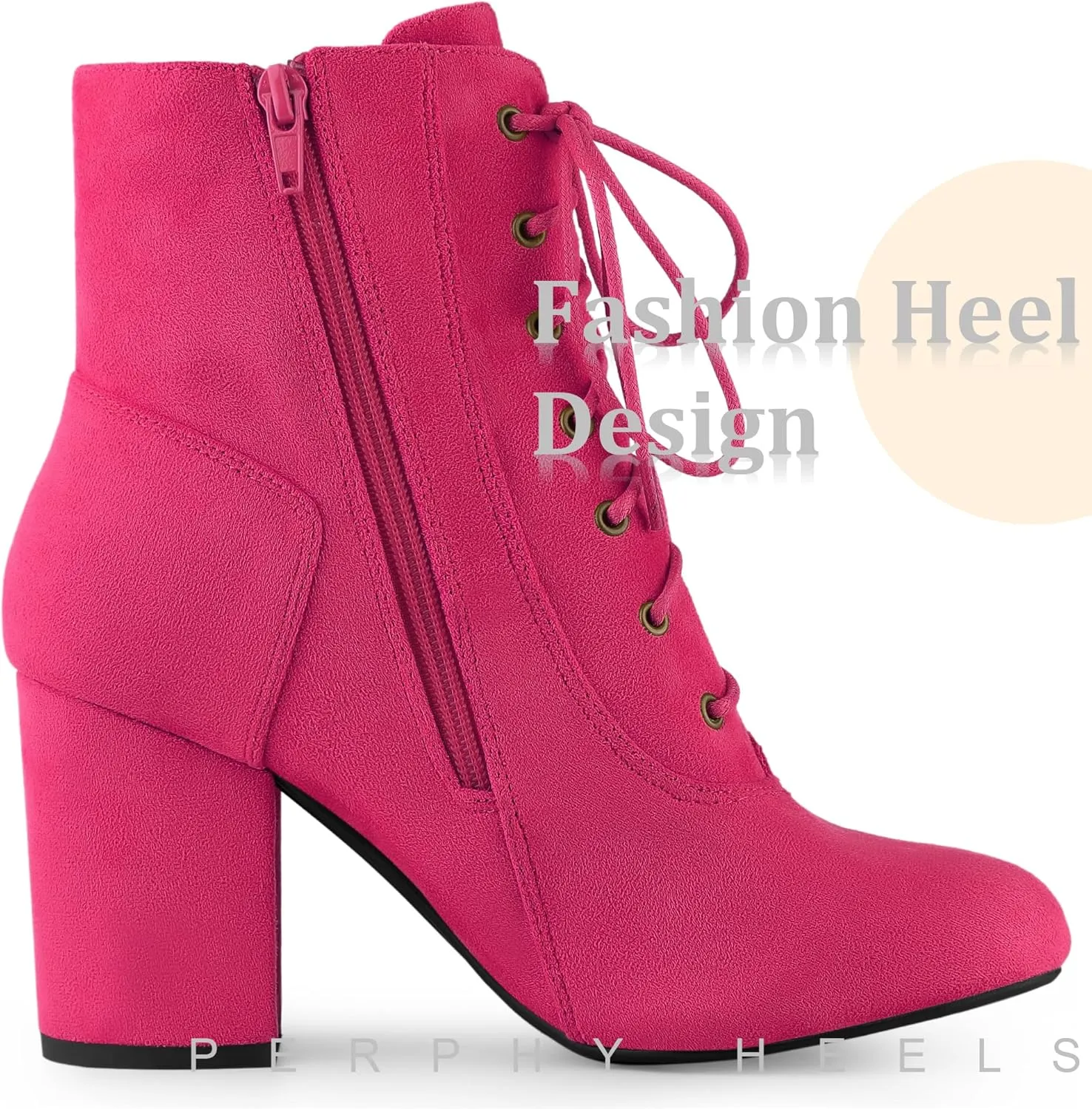 Perphy Round Toe Chunky High Heel Lace Up Ankle Boots for Women