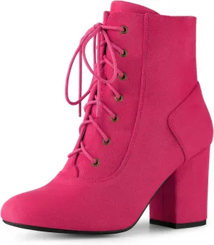 Perphy Round Toe Chunky High Heel Lace Up Ankle Boots for Women