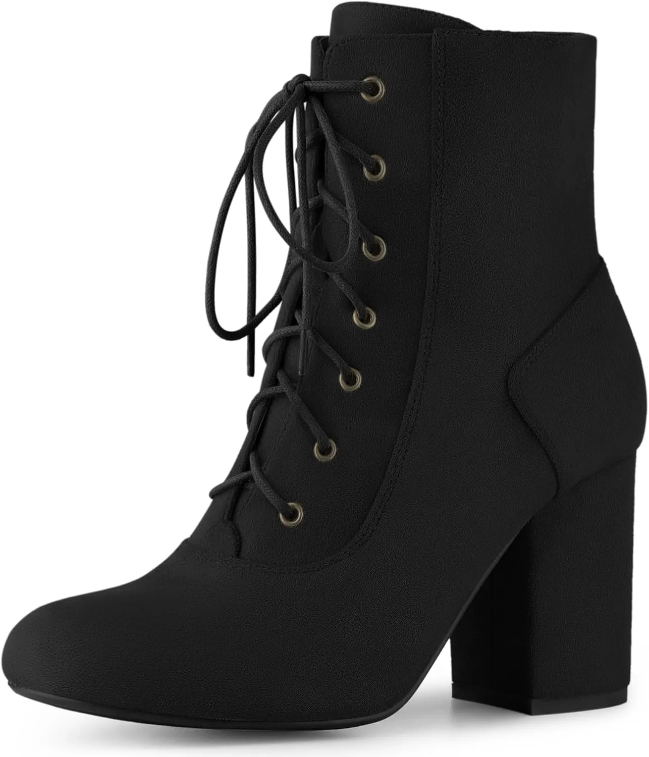 Perphy Round Toe Chunky High Heel Lace Up Ankle Boots for Women
