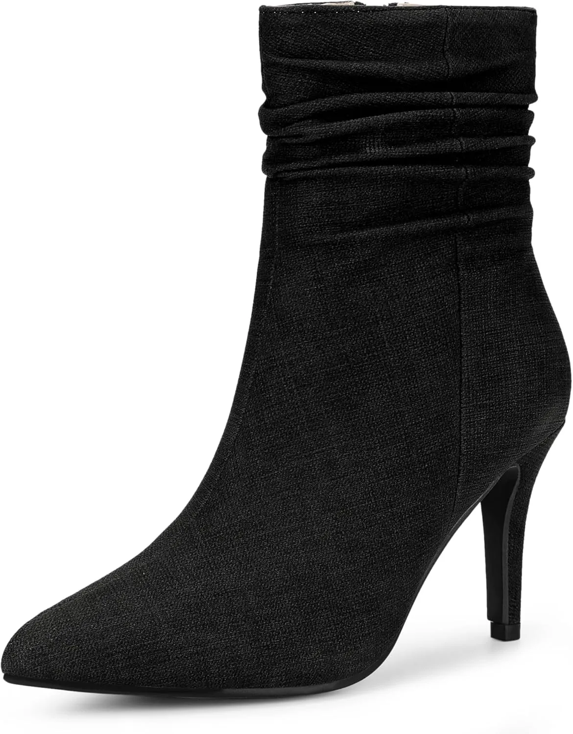 Perphy Slouched Boot Stiletto Heels Denim Faux Leather Ankle Boots for Women
