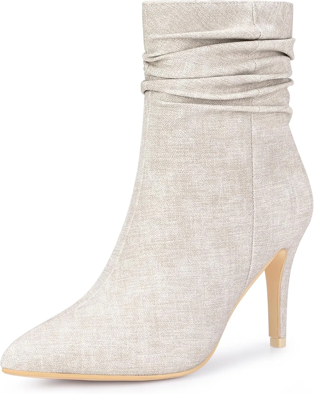 Perphy Slouched Boot Stiletto Heels Denim Faux Leather Ankle Boots for Women