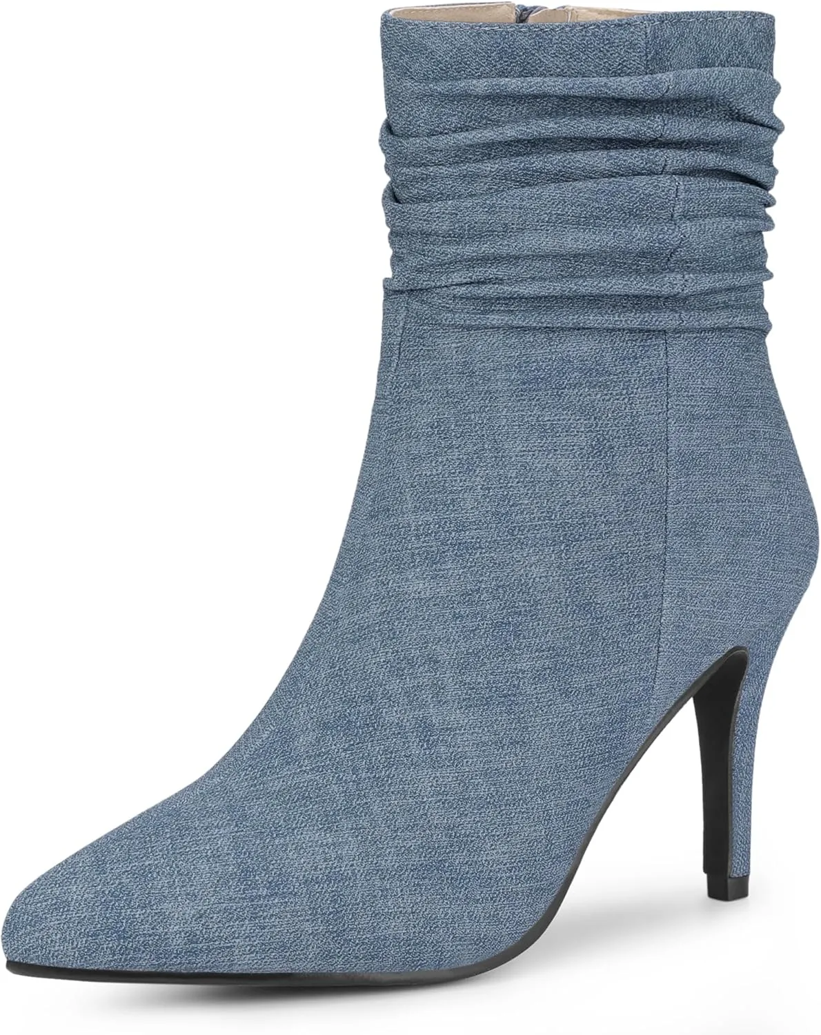 Perphy Slouched Boot Stiletto Heels Denim Faux Leather Ankle Boots for Women