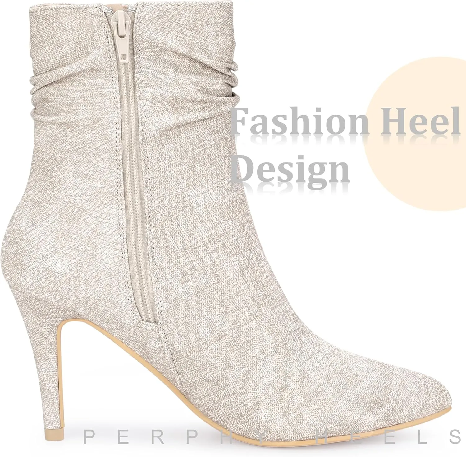 Perphy Slouched Boot Stiletto Heels Denim Faux Leather Ankle Boots for Women