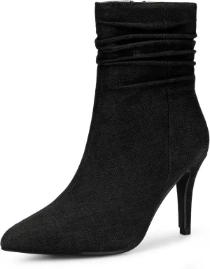 Perphy Slouched Boot Stiletto Heels Denim Faux Leather Ankle Boots for Women