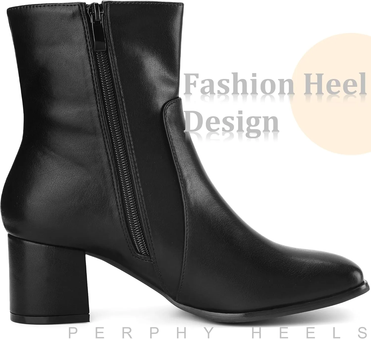 Perphy Square Toe Side Zip Chunky Heel Ankle Boots for Women